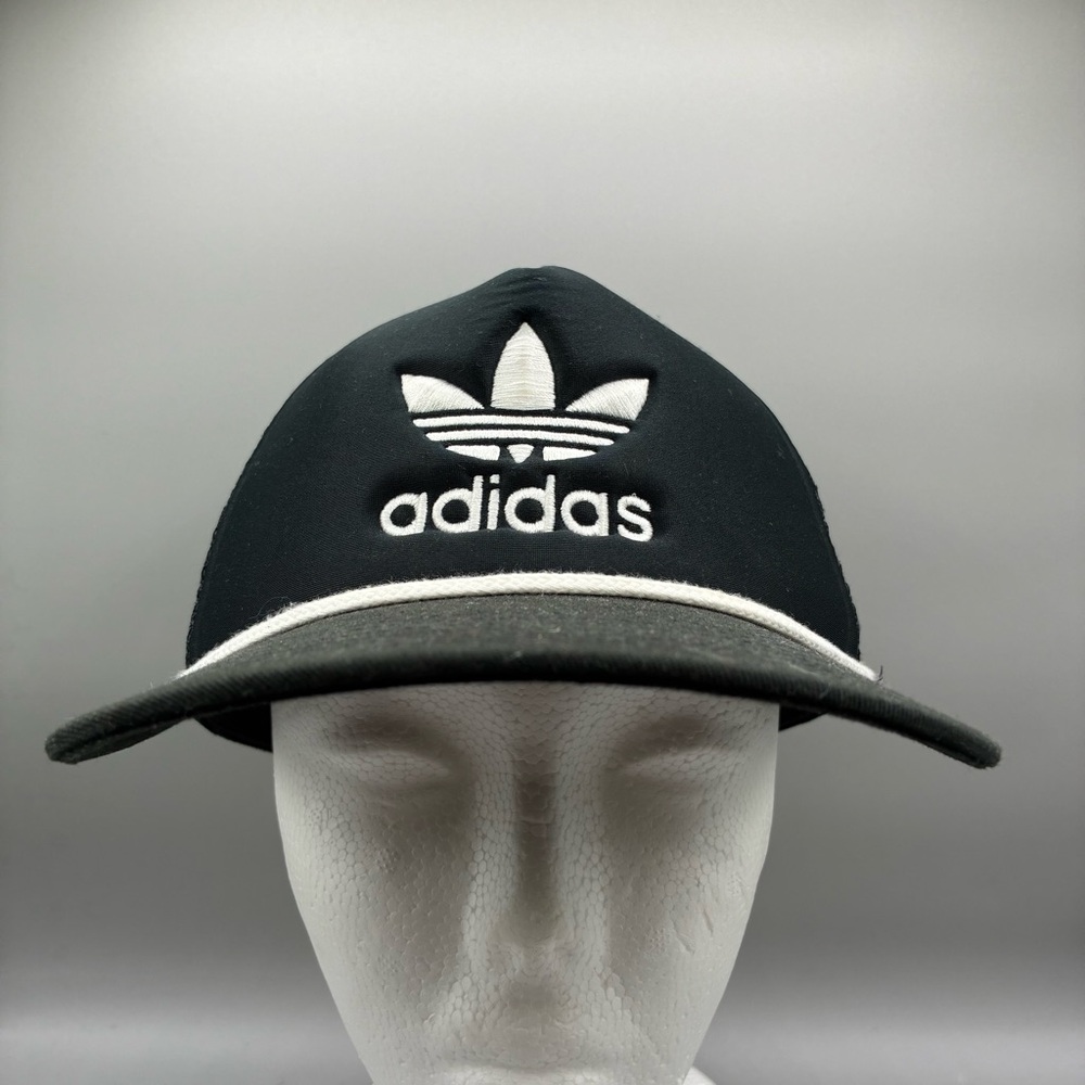 Adidas Originals Embroidered Logo Mesh Back Snapback Trucker Black White Hat - Picture 2 of 8